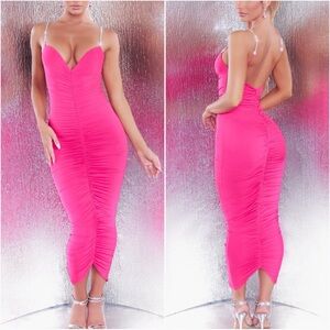 Oh Polly Embellished Bodycon Midaxi Dress in Hot Pink